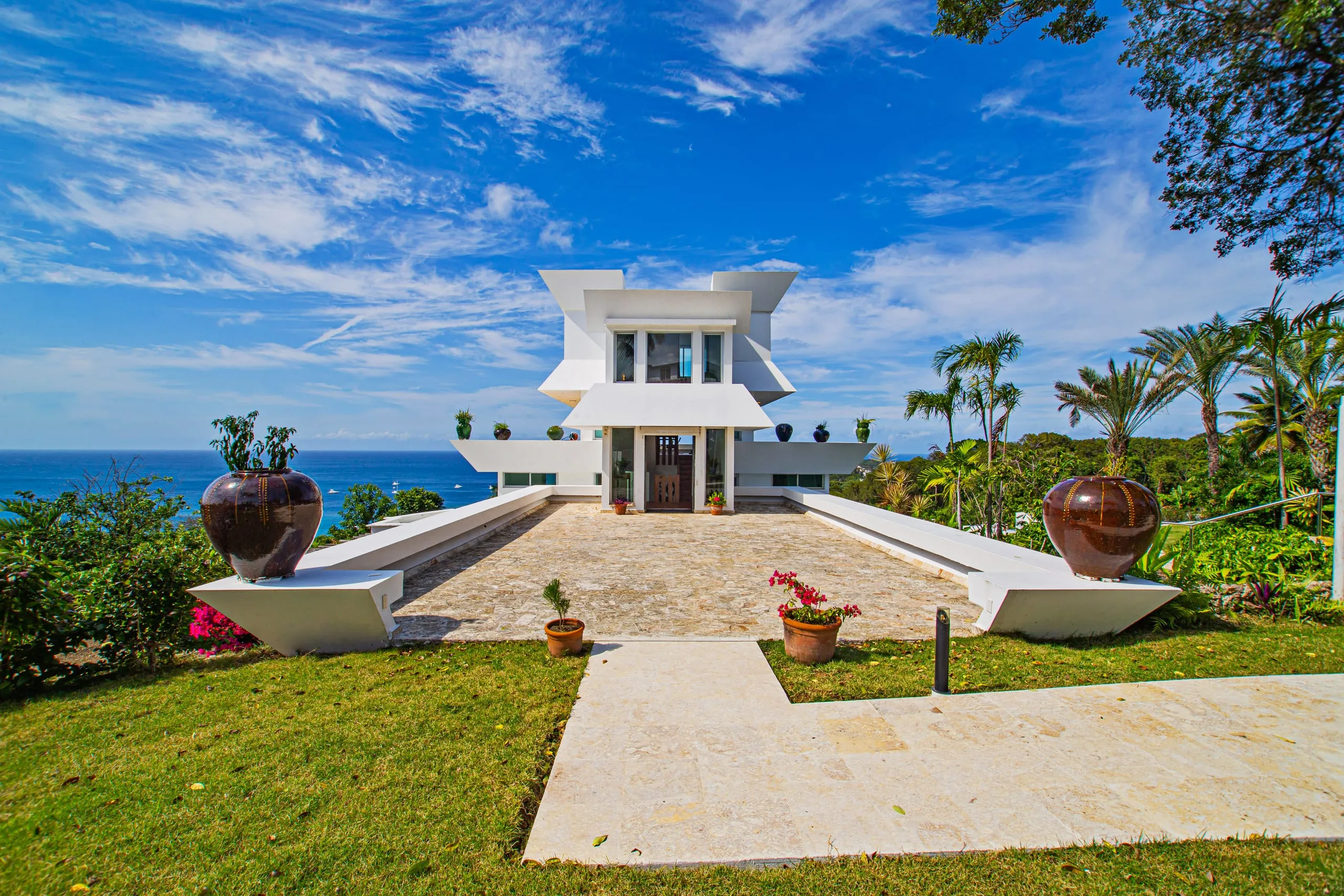 Steps down to the pool deck