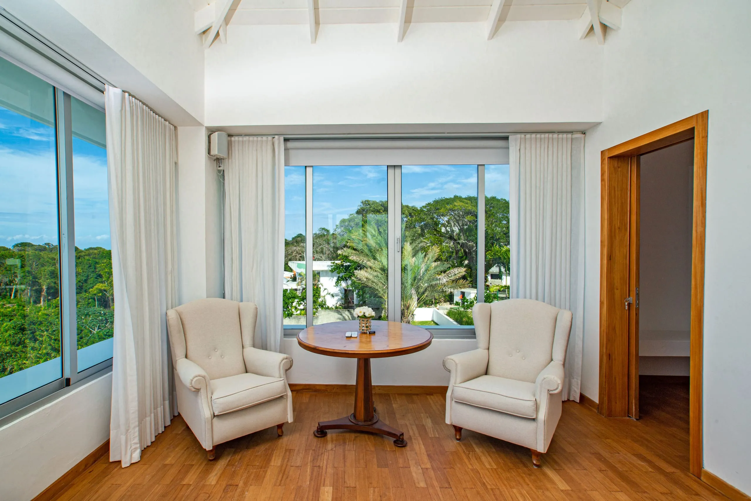 Lounge with ocean-view windows